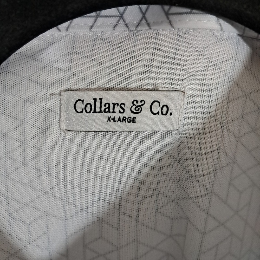 Collars & Co Mens Semi Spread Collar Polo Shirt XL White Geometric Short‎ Sleeve - Picture 9 of 15